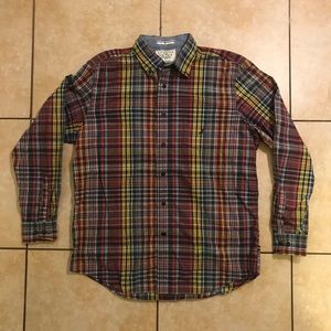 Nautica Blue/Red/Yellow Button Up Plaid Shirt L